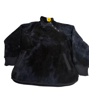 Green Tea Womens Fleece Pullover Dark Grey Tie Dye Snap Neck Medium Gorpcore